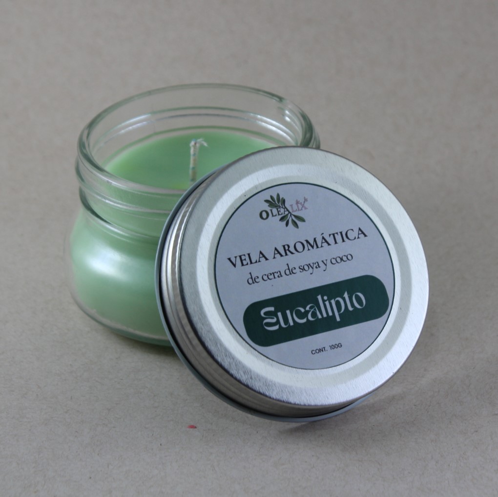 Vela aromática de cera de soya y coco. Eucalipto 100g